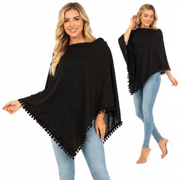 wholesale 9442 - Pom Pom Ponchos  Black - 