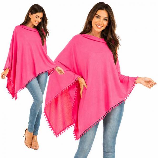 wholesale 9442 - Pom Pom Ponchos  Fuchsia - 