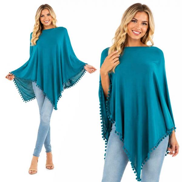 wholesale 9442 - Pom Pom Ponchos  Dark Turquoise - 