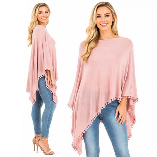 wholesale 9442 - Pom Pom Ponchos  Dusty Pink - 
