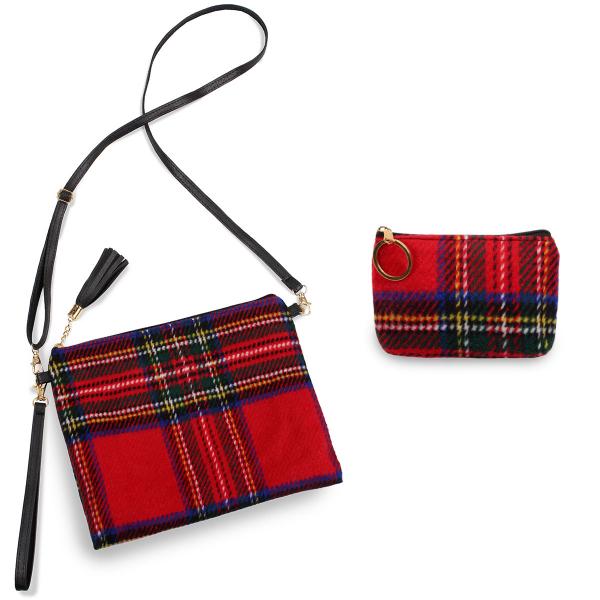 wholesale Crossbody Bags & Coin Purses  9371 Tartan Plaid Red (Two Piece Set) MB - 
