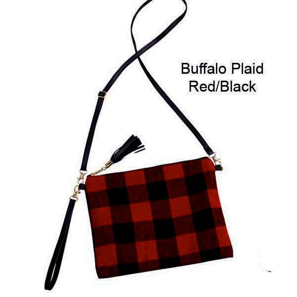 wholesale Crossbody Bags & Coin Purses  9882 - Red/Black<br>
Buffalo Plaid Crossbody Bag  - 10.75