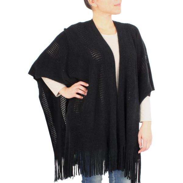 wholesale Ruana Capes - Knit Solid Color 9548 Black - 
