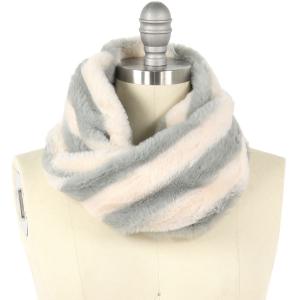 3118 - Faux Fur Cowl Neck Scarves 9457 Striped Grey - 