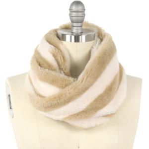 3118 - Faux Fur Cowl Neck Scarves 9457 Striped Taupe - 