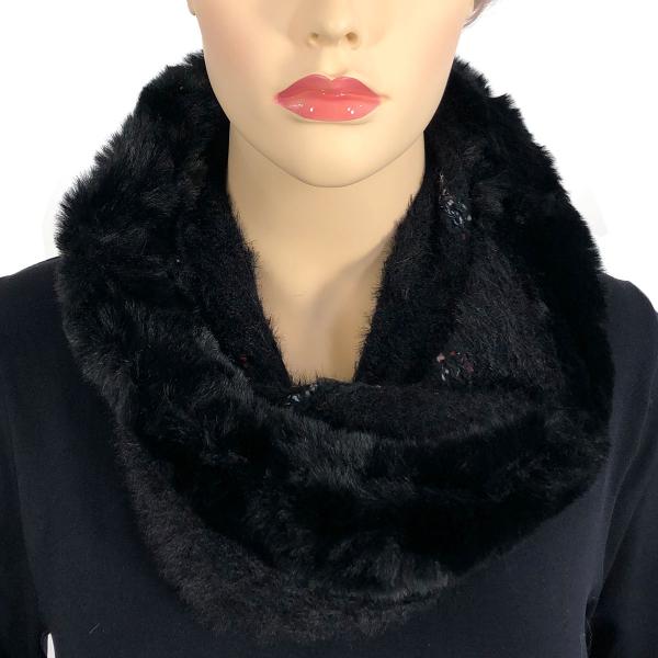 wholesale Cowl Neck Scarves - Fur Trim Eyelash Knit 9493 Black - 