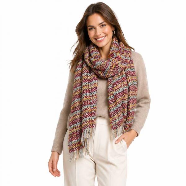 wholesale 9540 - Multi Color Tweed Scarves Burgundy-Mustard - 