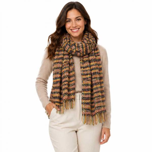 wholesale 9540 - Multi Color Tweed Scarves Navy-Mustard  - 