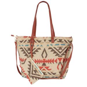 3161 - Western Pattern Round Vests and Bags 10388 - Beige Multi<br>
Western Tote Bag/Pouch Set - 18.5