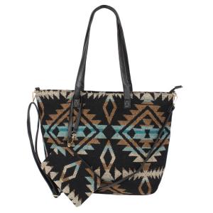 3161 - Western Pattern Round Vests and Bags 10388 - Black Multi<br>
Western Tote Bag/Pouch Set - 18.5