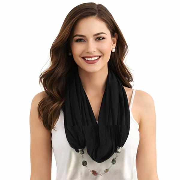 wholesale 100 - Cotton/Silk Jewelry Infinity Scarves  Black - 