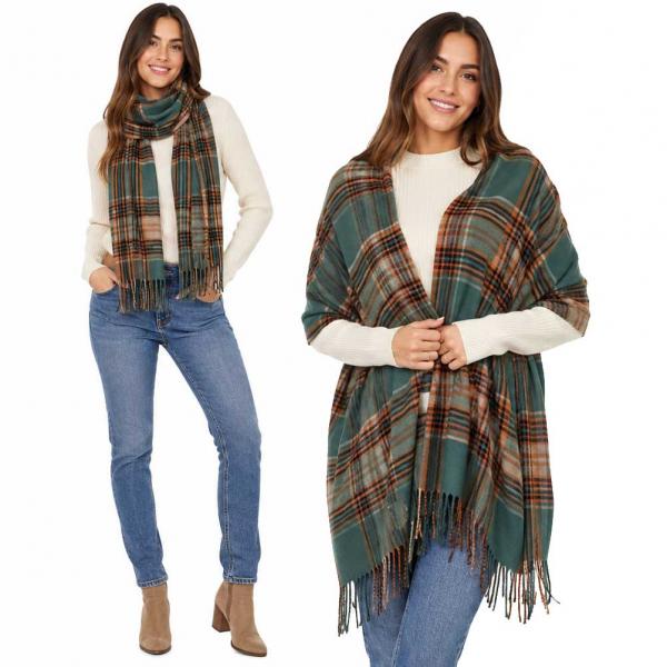 3170 - Plaid Cashmere Blend Shawls #31 - Hunter/Rust/Black - 28