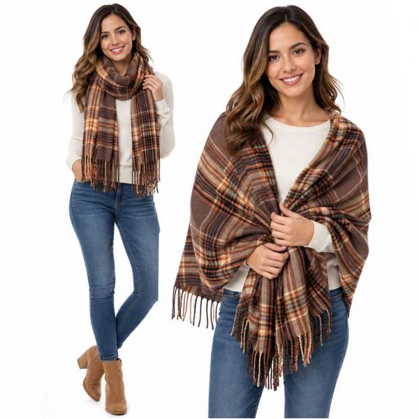3170 - Plaid Cashmere Blend Shawls #33 - Rust/Teal/Beige - 28