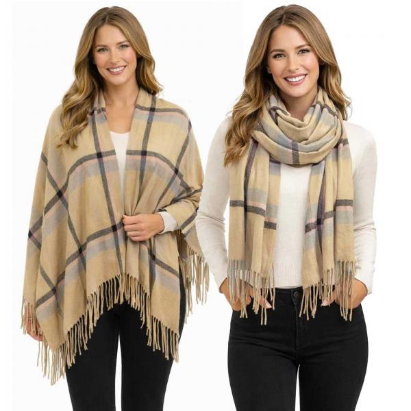 3170 - Plaid Cashmere Blend Shawls #35 - Camel/Rose - 28