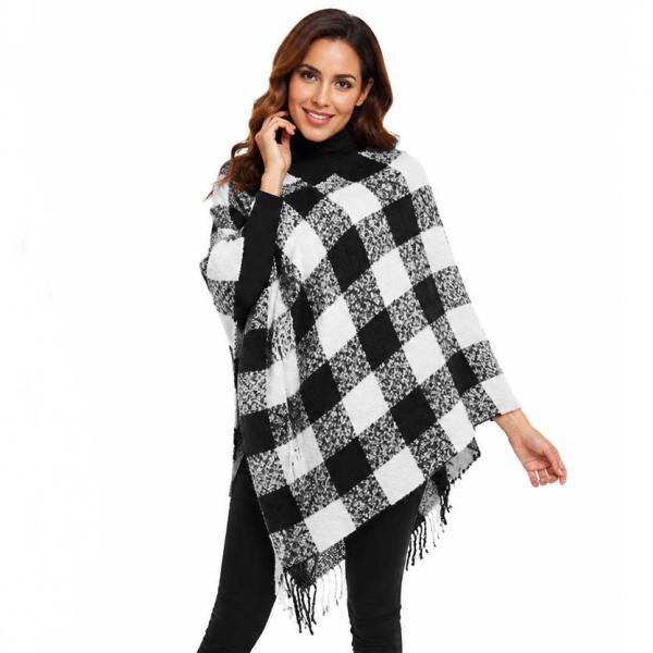 wholesale 9575 - Buffalo Check Poncho White/Black - 