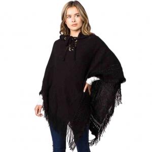 90B7 -  Knitted Poncho with Hood 90B7 - Black<br>
Knitted Poncho with Hood  - 