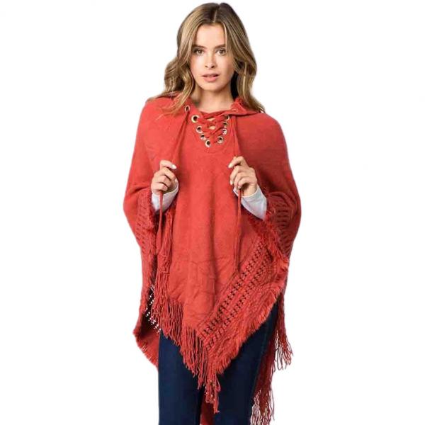 wholesale 90B7 -  Knitted Poncho with Hood 90B7 - Paprika<br>
Knitted Poncho with Hood - 