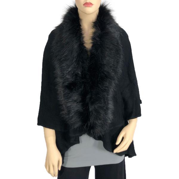 wholesale Cape Vests - Solid w/ Faux Fox Fur 93B9 94B9 - Black<br> Cape Vest - 
