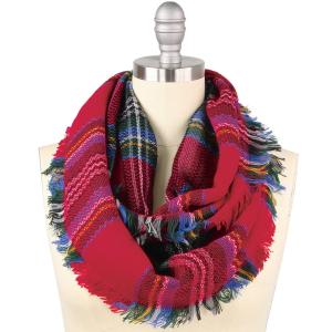 Matching Pieces for Autumn and Winter 3178 Tartan Plaid Red - 8435 Woven Infinity Scarf - Infinity Scarves - Woven Plaid