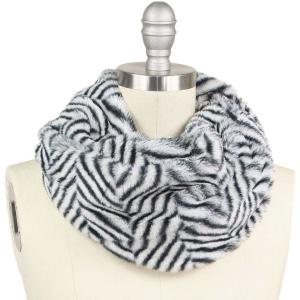 Matching Pieces for Autumn and Winter 3178 Herringbone Black Faux Fur - 9406 Cowl Neck Scarf - Faux Fur Cowl Neck Scarves