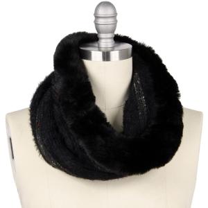 Matching Pieces for Autumn and Winter 3178 Eyelash Knit Black - 9493 Cowl Neck Scarf - Cowl Neck Scarves - Fur Trim Eyelash Knit 9493