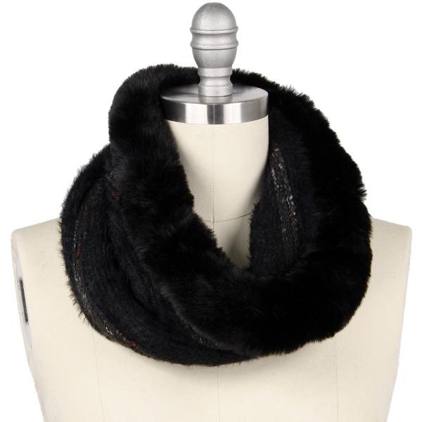 Wholesale Matching Pieces for Autumn and Winter 3178 Eyelash Knit Black - 9493 Cowl Neck Scarf - Cowl Neck Scarves - Fur Trim Eyelash Knit 9493