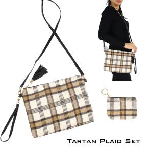 Matching Pieces for Autumn and Winter 3178 10005 TARTAN PLAID IVORY Crossbody Bag & Coin Purse (Two Piece Set) - Crossbody Bags and Coin Purses