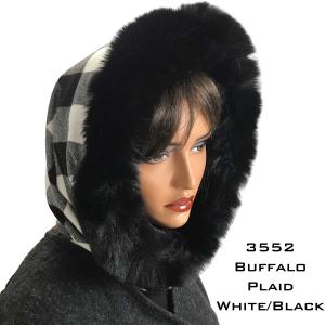 Matching Pieces for Autumn and Winter 3178 3552 BUFFALO PLAID WHITE/BLACK Fur Trimmed Infinity Hood - One Size Fits All