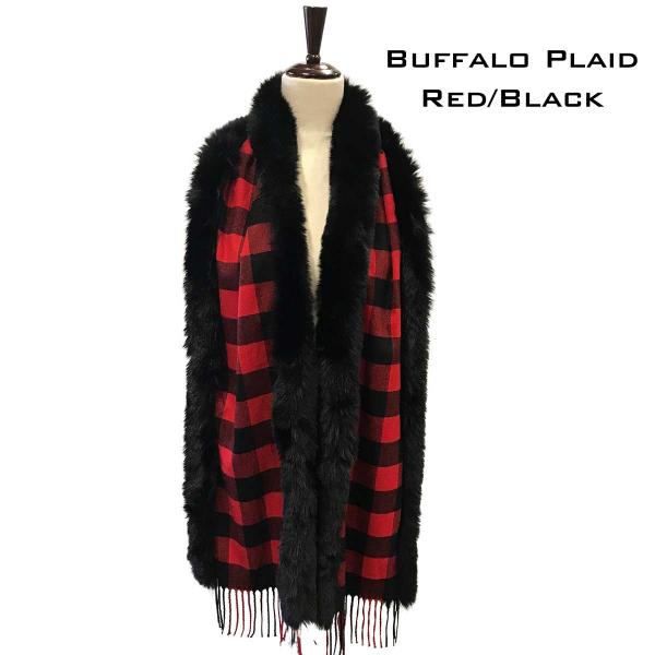 Wholesale Matching Pieces for Autumn and Winter 3178 3554 BUFFALO RED/BLACK Fur Trimmed Scarf - One Size Fits All