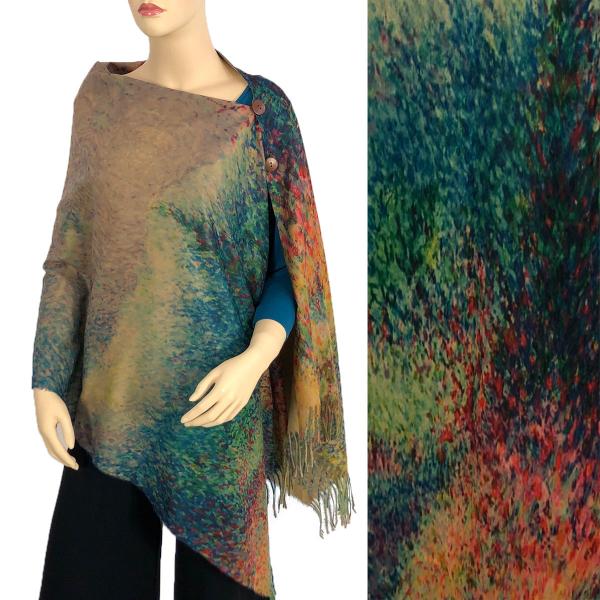 3180 - Sueded Art Design Button Shawls/Ponchos  #10 SUEDE CLOTH Art Design Shawl with Buttons  - 