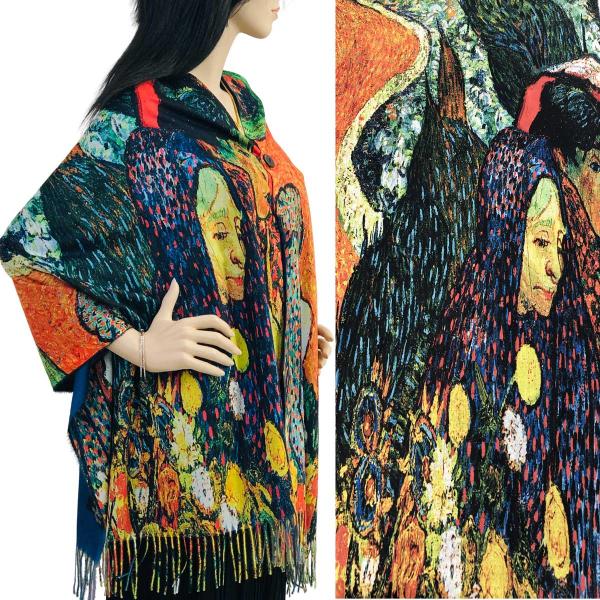 Wholesale 3180 - Sueded Art Design Button Shawls/Ponchos  #58 SUEDE CLOTH Art Design Shawl with Wooden Buttons  - 