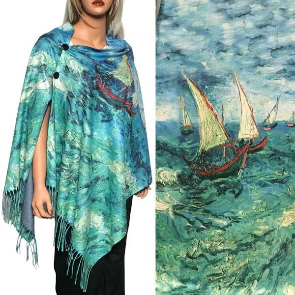 3180 - Sueded Art Design Button Shawls/Ponchos  #61 SUEDE CLOTH Art Design Shawl with Wooden Buttons  - 