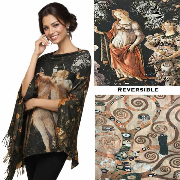 wholesale 3180 - Sueded Microfiber Art Design Button Shawls  #R-01<br>Reversible <br>
Brown Wooden Buttons - 