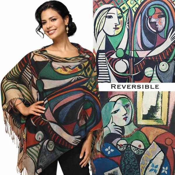 wholesale 3180 - Sueded Microfiber Art Design Button Shawls  Reversible #R-09 Suede Cloth<br>
Black Wooden Buttons  - 