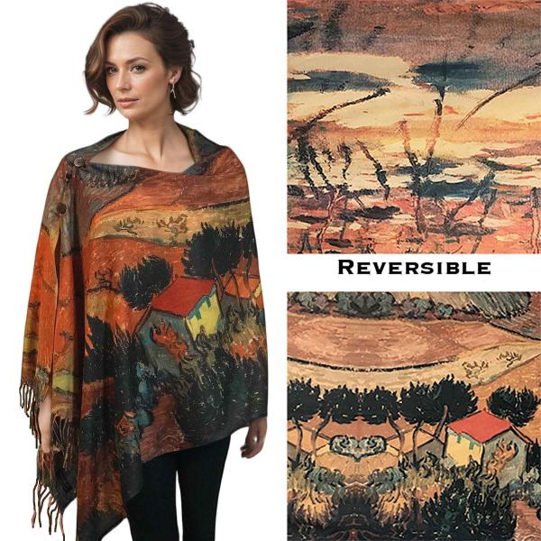 Wholesale 3180 - Sueded Art Design Button Shawls  Reversible #R-13 Suede Cloth<br>
Brown Wooden Buttons  - 