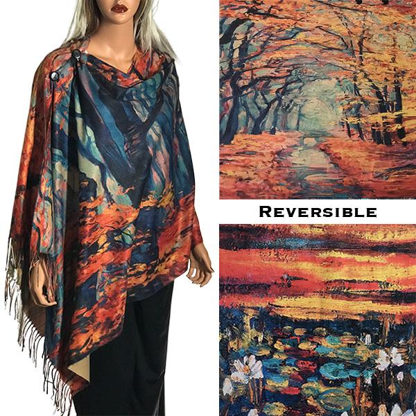 wholesale 3180 - Sueded Art Design Button Shawls/Ponchos  Reversible #R-14 Suede Cloth<br>
Brown Wooden Buttons  - 