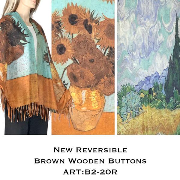 wholesale 3180 - Sueded Art Design Button Shawls  Reversible #R-20 Suede Cloth<br>
Black Wooden Buttons  - 