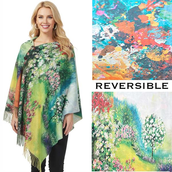 wholesale 3180 - Sueded Microfiber Art Design Button Shawls  Reversible #R-25 Suede Cloth<br>
Brown Wooden Buttons  - 