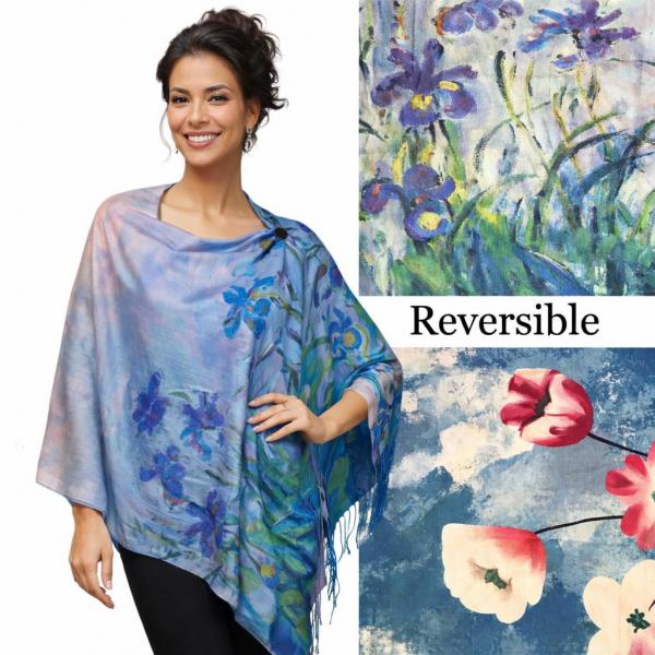 wholesale 3180 - Sueded Microfiber Art Design Button Shawls  Reversible #R-27 Suede Cloth<br>
Brown Wooden Buttons MB - 