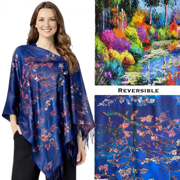 wholesale 3180 - Sueded Microfiber Art Design Button Shawls  Reversible #R-06 Suede Cloth<br>
Black Wooden Buttons  - 