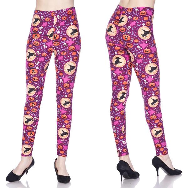 wholesale Halloween Print Brushed Fiber Leggings 3191 L032 Flying Witch - Plus Size (XL-2X)