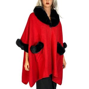 Wholesale  Red - Black Fur #6 <BR> Cloak with Faux Rabbit Fur Trim - 