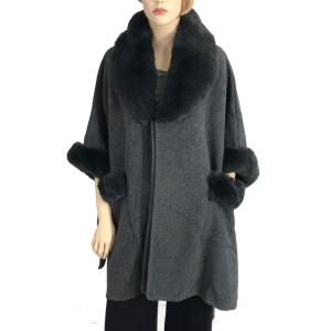 Wholesale  Grey - Charcoal Fur #3<BR> Cloak with Faux Rabbit Fur Trim - 