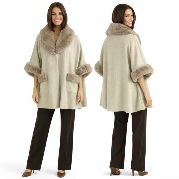 wholesale Cloaks - Faux Rabbit Fur Trim w/ Pockets LC13 Cream - Latte Fur #2<BR> Cloak with Faux Rabbit Fur Trim  - 