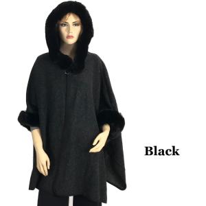 Wholesale  Black-Black #1 <br> Hooded Cloak with Faux Rabbit Fur Trim - 