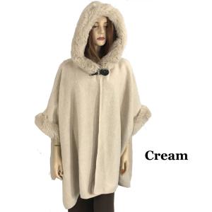 Cloaks - Hooded Faux Rabbit w/ Buckle Clasp LC14 Cream-Latte #2<br> Hooded Cloak with Faux Rabbit Fur Trim - 