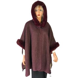 Cloaks - Hooded Faux Rabbit w/ Buckle Clasp LC14 LC14 - #6 Dark Burgundy  - 