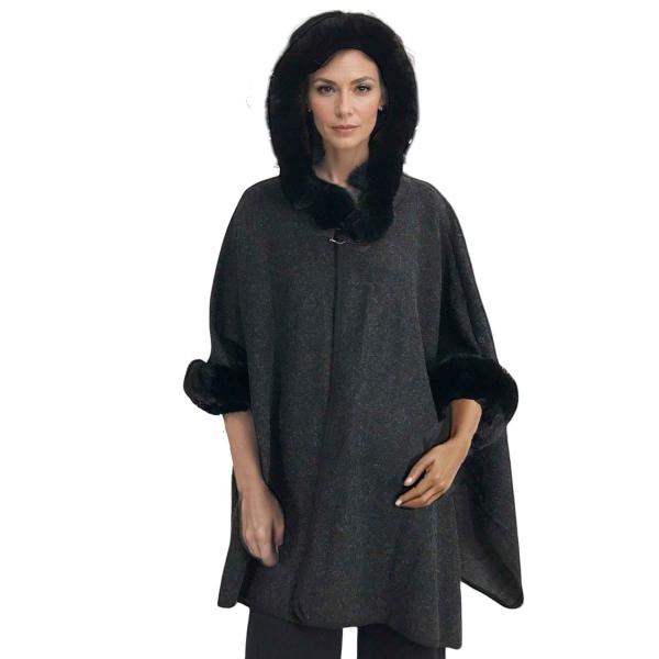 wholesale Cloaks - Hooded Faux Rabbit w/ Buckle Clasp LC14 LC14 - #1 Black - One Size Fits Most