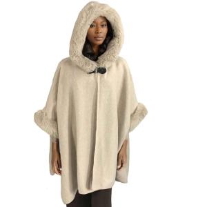 Cloaks - Hooded Faux Rabbit w/ Buckle Clasp LC14 LC14 - #2 Cream-Latte  - One Size Fits Most