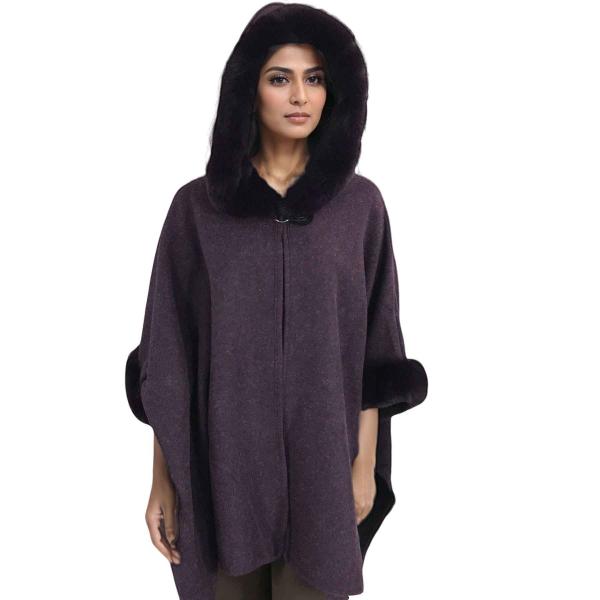 wholesale Cloaks - Hooded Faux Rabbit w/ Buckle Clasp LC14 LC14 - #4 Plum-Dark Plum - One Size Fits Most